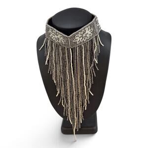 Beaded Choker Necklace Art Deco Style Waterfall Fringe Tassel Statement Collar